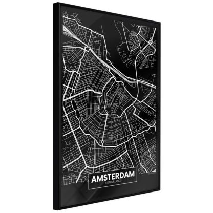 Affiche Murale | Affiche Murale Encadrée "City Map Amsterdam Dark" Affiche Murale Affiche Murale