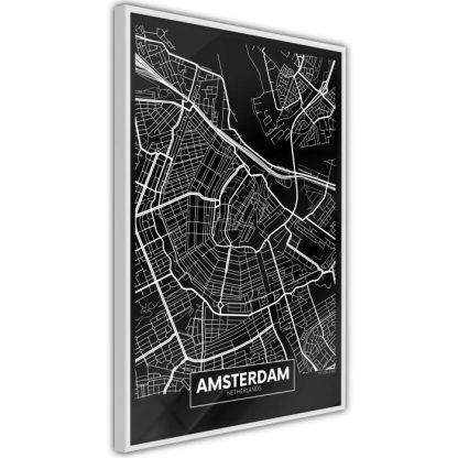 Affiche Murale | Affiche Murale Encadrée "City Map Amsterdam Dark" Affiche Murale Affiche Murale