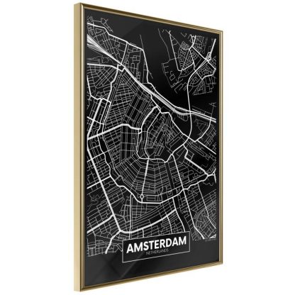 Affiche Murale | Affiche Murale Encadrée "City Map Amsterdam Dark" Affiche Murale Affiche Murale