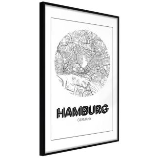 Affiche Murale | Affiche Murale Encadrée "City Map Hamburg Round" Affiche Murale Affiche Murale