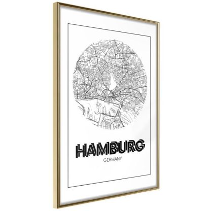 Affiche Murale | Affiche Murale Encadrée "City Map Hamburg Round" Affiche Murale Affiche Murale