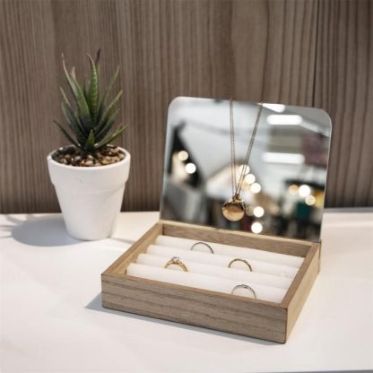 Boîte à Bijoux – Montre | Porte Bagues & Miroir Déco "Bijoux" 15cm Beige Boîte à Bijoux - Montre Beige