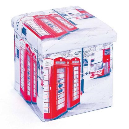 Boîte de Rangement | Boîte de Rangement Pliable "London" 38cm Blanc & Rouge Boîte de Rangement Blanc & Rouge