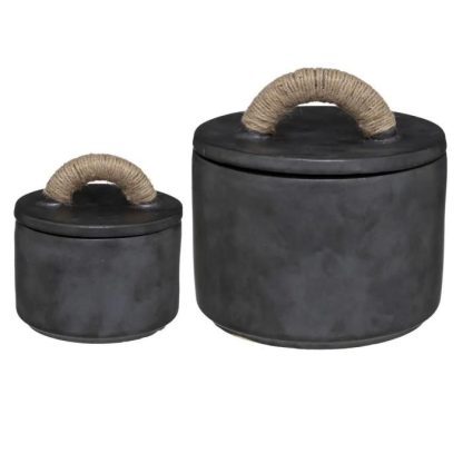 Boîte de Rangement | Lot de 2 Boîtes Déco "Origines" 19cm Noir Boîte de Rangement Boîte de Rangement