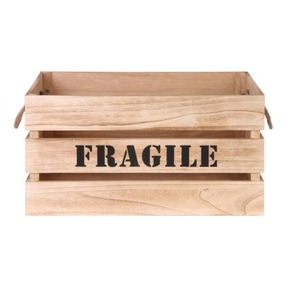 Boîte de Rangement | Lot de 2 Cagettes Déco "Fragile" 54cm Naturel Boîte de Rangement Boîte de Rangement