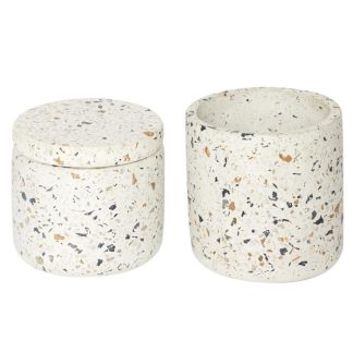 Boîte de Rangement | Lot de 2 Pots Déco "Terrazzo" 11cm Blanc Boîte de Rangement Blanc