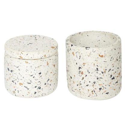 Boîte de Rangement | Lot de 2 Pots Déco "Terrazzo" 11cm Blanc Boîte de Rangement Blanc