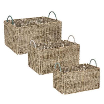 Boîte de Rangement | Lot de 3 Caisses Cagettes Déco "Palm" 38cm Beige Boîte de Rangement Beige