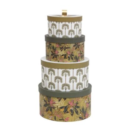 Boîte de Rangement | Lot de 4 Boîtes rondes "Tropical Boudoir" 28cm Multicolore Boîte de Rangement Boîte de Rangement