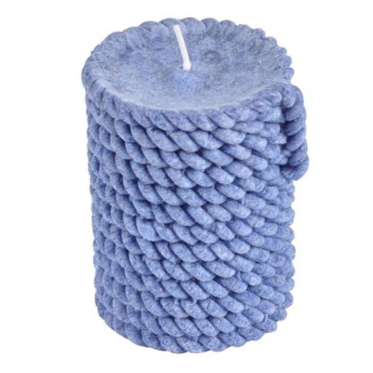 Bougie | Bougie Pilier Effet Cordage "Blue Wave" 8cm Bleu Foncé Bougie Bleu Foncé