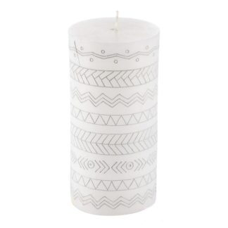 Bougie | Bougie Pilier Embossée "Graphic Ethnic" 13cm Blanc Bougie Blanc