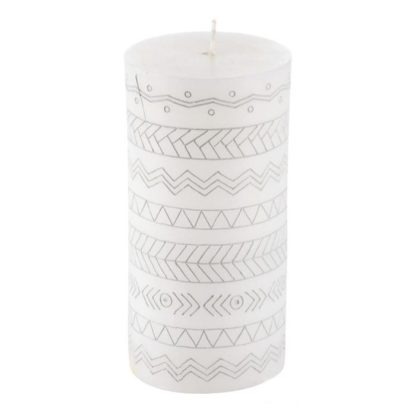 Bougie | Bougie Pilier Embossée "Graphic Ethnic" 13cm Blanc Bougie Blanc