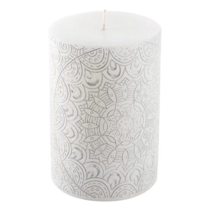 Bougie | Bougie Pilier Mandala "Graphic Ethnic" 10cm Blanc Bougie Blanc