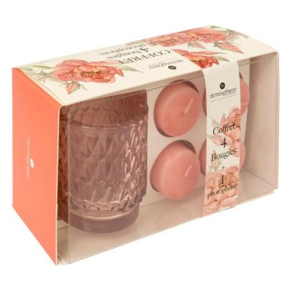 Bougie | Coffret Photophore & 4 Bougies "Oudy" 8cm Rose Bougie Bougie