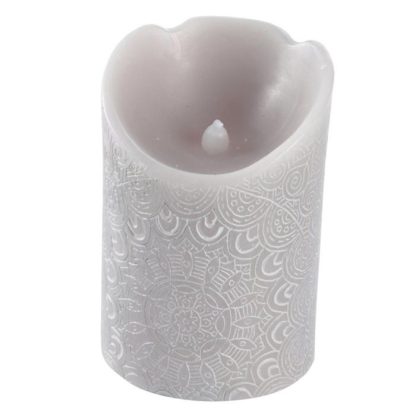 Bougie LED | Bougie Pilier LED "Mandala" 11cm Gris Clair Bougie LED Bougie LED