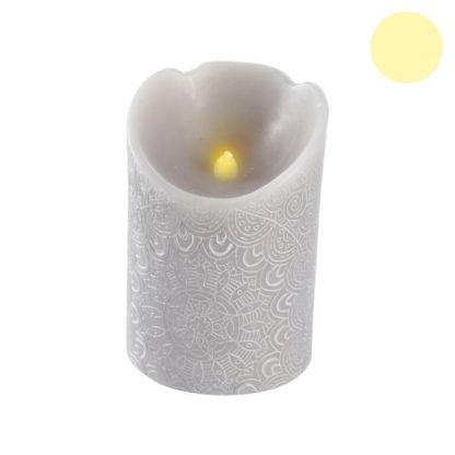 Bougie LED | Bougie Pilier LED "Mandala" 11cm Gris Clair Bougie LED Bougie LED