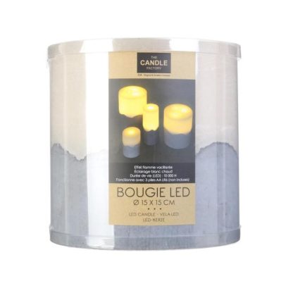 Bougie LED | Bougie Ronde Led "Base Ciment" 15cm Blanc Bougie LED Blanc & Gris