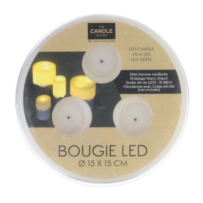 Bougie LED | Bougie Ronde Led "Base Ciment" 15cm Blanc Bougie LED Blanc & Gris