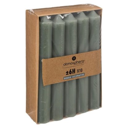 Bougie | Lot de 10 Bougies Bâton "Basic" 16cm Vert Eucalyptus Bougie Bougie