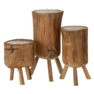 Bougie | Lot de 3 Bougies en Bois "Trepied" 25cm Naturel Bougie Bougie