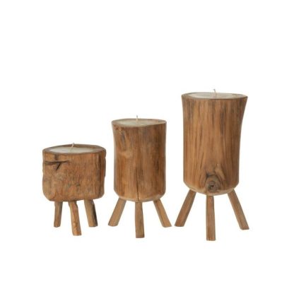 Bougie | Lot de 3 Bougies en Bois "Trepied" 25cm Naturel Bougie Bougie