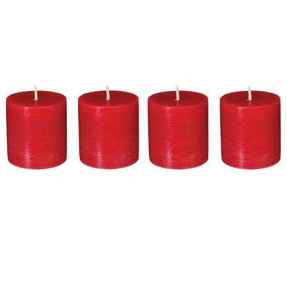 Bougie | Lot de 4 Bougies Votives "Rustic" 4,5cm Rouge Bougie Bougie