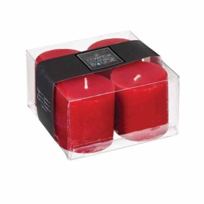 Bougie | Lot de 4 Bougies Votives "Rustic" 4,5cm Rouge Bougie Bougie