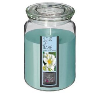 Bougie Parfumée | Bougie Parfumée en Verre "Couvercle" 510g Fleur Tiaré Bougie Parfumée Bleu