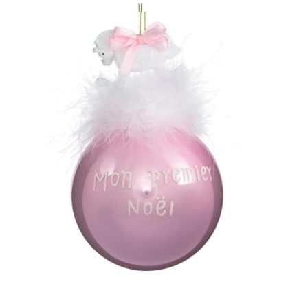 Boule de Noël | Boule de Noël en Verre "Mon premier Noël" 9cm Rose Boule de Noël Boule de Noël