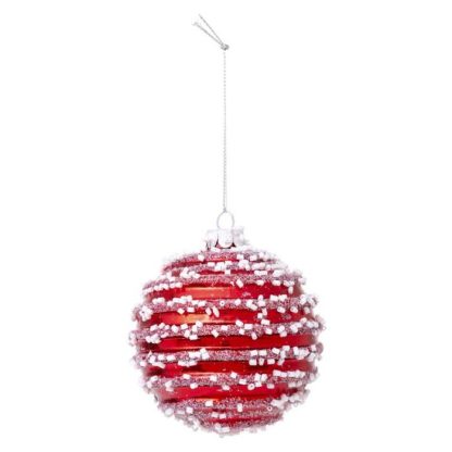 Boule de Noël | Boule de Noël en Verre "Perles" 9cm Rouge Boule de Noël Boule de Noël