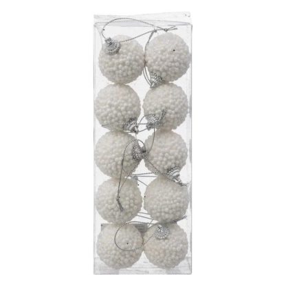 Boule de Noël | Lot de 10 Boules de Noël "Petites Billes" 4cm Blanc Boule de Noël Blanc