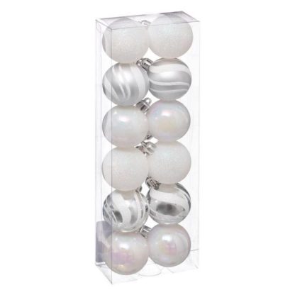 Boule de Noël | Lot de 12 Boules de Noël "Colorama" 4cm Argent & Blanc Boule de Noël Argent & Blanc