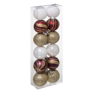 Boule de Noël | Lot de 12 Boules de Noël "Héritage" 4cm Rouge & Blanc Boule de Noël Boule de Noël