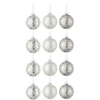 Boule de Noël | Lot de 12 Boules de Noël "Mat Givré" 8cm Gris & Blanc Boule de Noël Boule de Noël