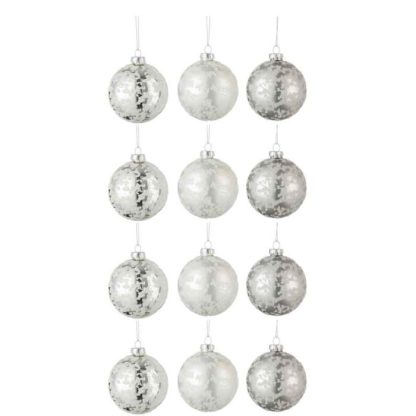 Boule de Noël | Lot de 12 Boules de Noël "Mat Givré" 8cm Gris & Blanc Boule de Noël Boule de Noël