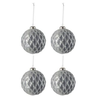 Boule de Noël | Lot de 4 Boules de Noël "Carreau" 10cm Gris Boule de Noël Boule de Noël