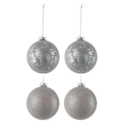 Boule de Noël | Lot de 4 Boules de Noël Design "Atop" 10cm Gris Boule de Noël Boule de Noël