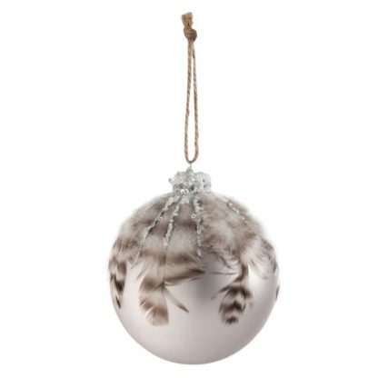 Boule de Noël | Lot de 4 Boules de Noël Design "Plumes" 10cm Gris Boule de Noël Boule de Noël