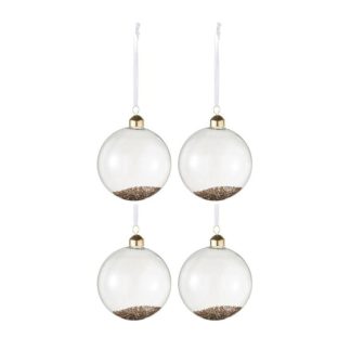 Boule de Noël | Lot de 4 Boules de Noël en Verre "Paillettes Or" 24cm Transparent Boule de Noël Boule de Noël