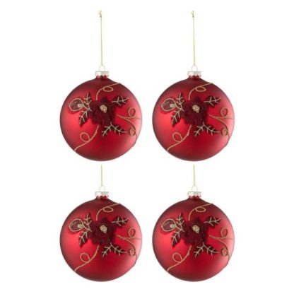 Boule de Noël | Lot de 4 Boules de Noël Fleurs "Rosaline" 12cm Rouge Boule de Noël Boule de Noël