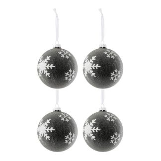 Boule de Noël | Lot de 4 Boules de Noël "Flocon" 12cm Gris Foncé Boule de Noël Boule de Noël