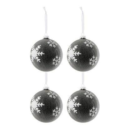 Boule de Noël | Lot de 4 Boules de Noël "Flocon" 12cm Gris Foncé Boule de Noël Boule de Noël