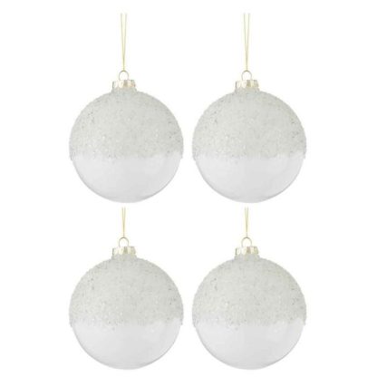 Boule de Noël | Lot de 4 Boules de Noël "Givre" 10cm Blanc Boule de Noël Blanc & Transparent