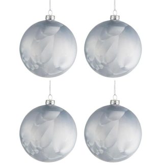 Boule de Noël | Lot de 4 Boules de Noël "Glacé" 10cm Bleu Boule de Noël Bleu Gris