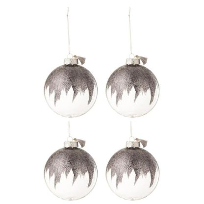 Boule de Noël | Lot de 4 Boules de Noël "Paillettes" 10cm Gris Boule de Noël Boule de Noël