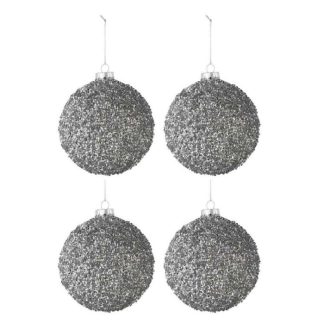 Boule de Noël | Lot de 4 Boules de Noël "Paillettes" 10cm Gris Fumé Boule de Noël Boule de Noël