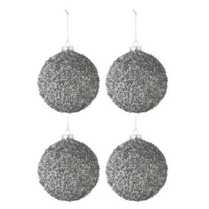 Boule de Noël | Lot de 4 Boules de Noël "Paillettes" 10cm Gris Fumé Boule de Noël Boule de Noël