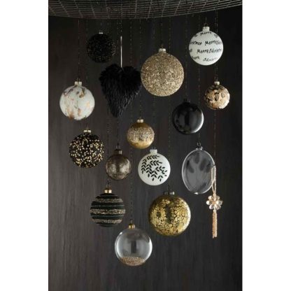 Boule de Noël | Lot de 4 Boules de Noël "Paillettes" 10cm Noir & Or Boule de Noël Boule de Noël