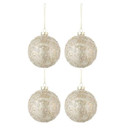 Boule de Noël | Lot de 4 Boules de Noël "Perles" 10cm Champagne Boule de Noël Boule de Noël