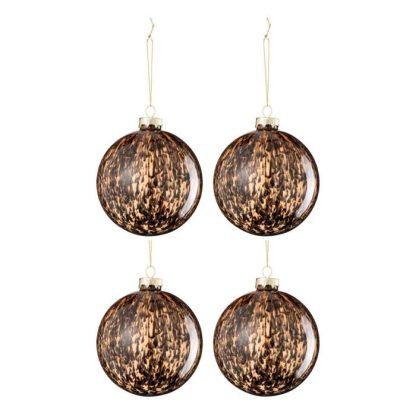 Boule de Noël | Lot de 4 Boules de Noël "Tache" 10cm Marron & Noir Boule de Noël Boule de Noël